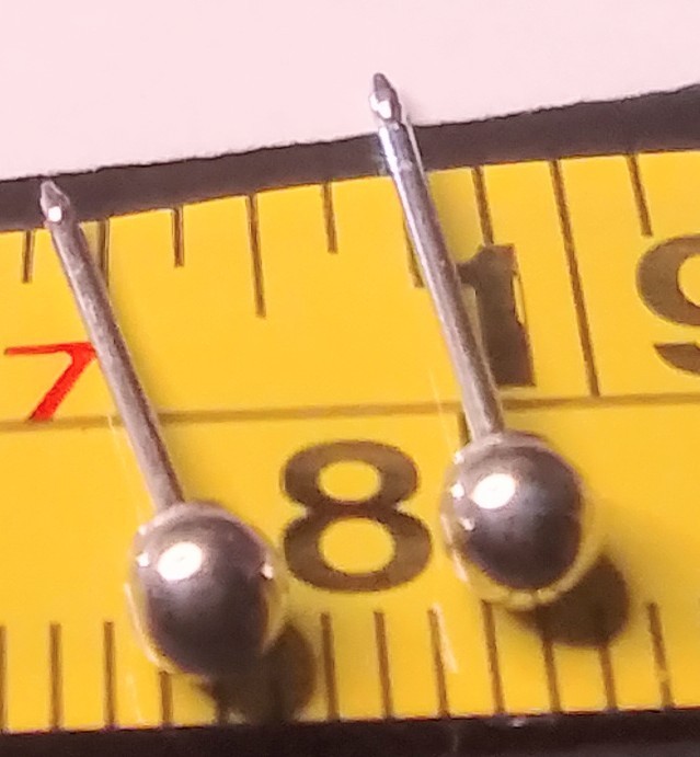 Solid 14K White Gold Ball Stud Earrings 585 Stamped 2.5mm .15 Grams No Backs