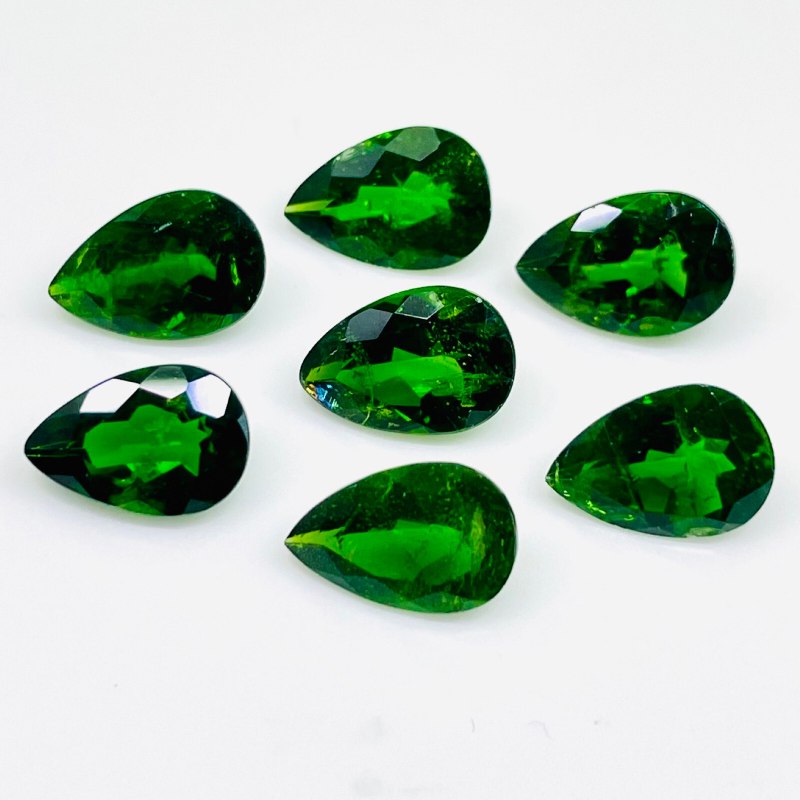 Natural Chrome Diopside 7 Pcs 9x6mm Pear Cut Vivid Green Loose Gemstones Lot