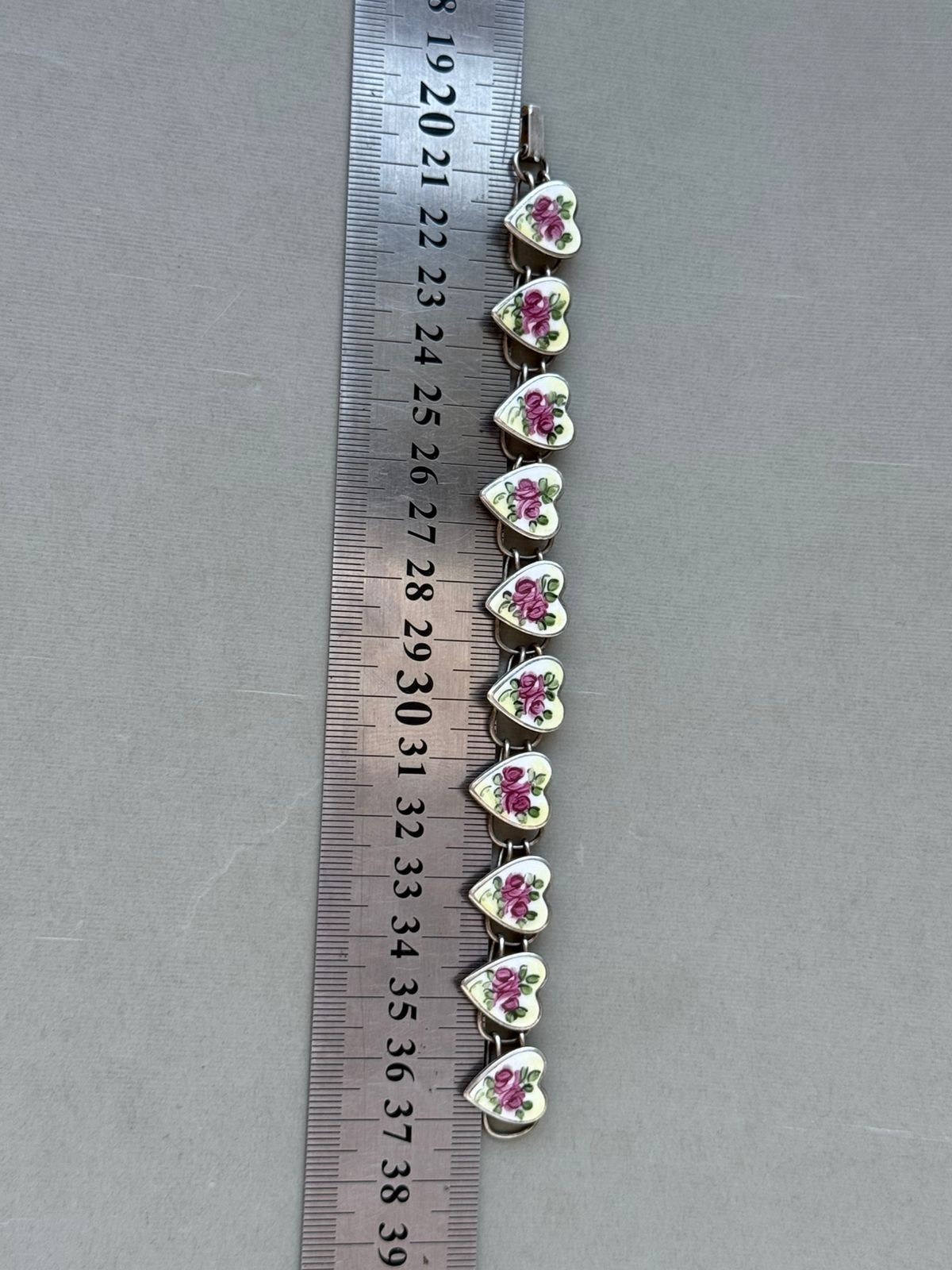 Vintage Bracelet Sweetheart Enamel Hearts Roses Bliss Bros 6.85″