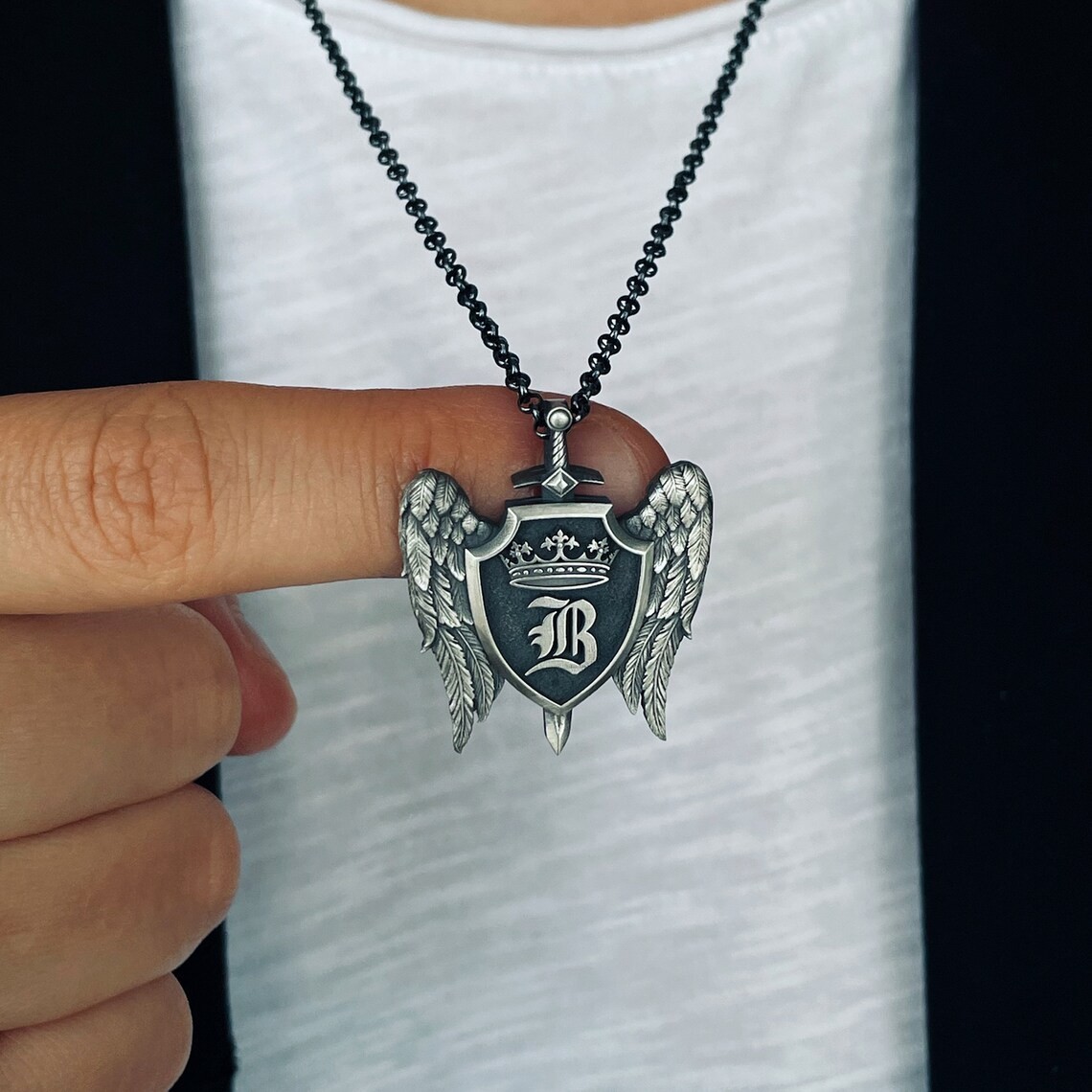 Personalized Initial Oxidized 925 Sterling Silver Necklace Duty Free