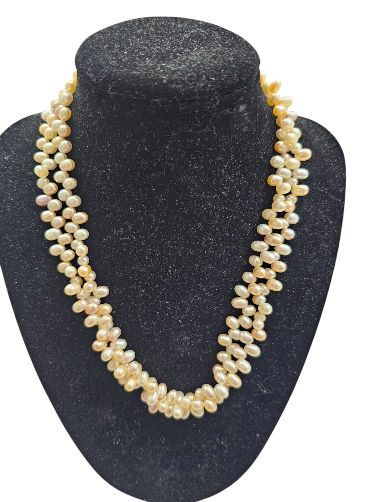 Double Strand Of Small Pearls Cream & Champagne Colors 17″