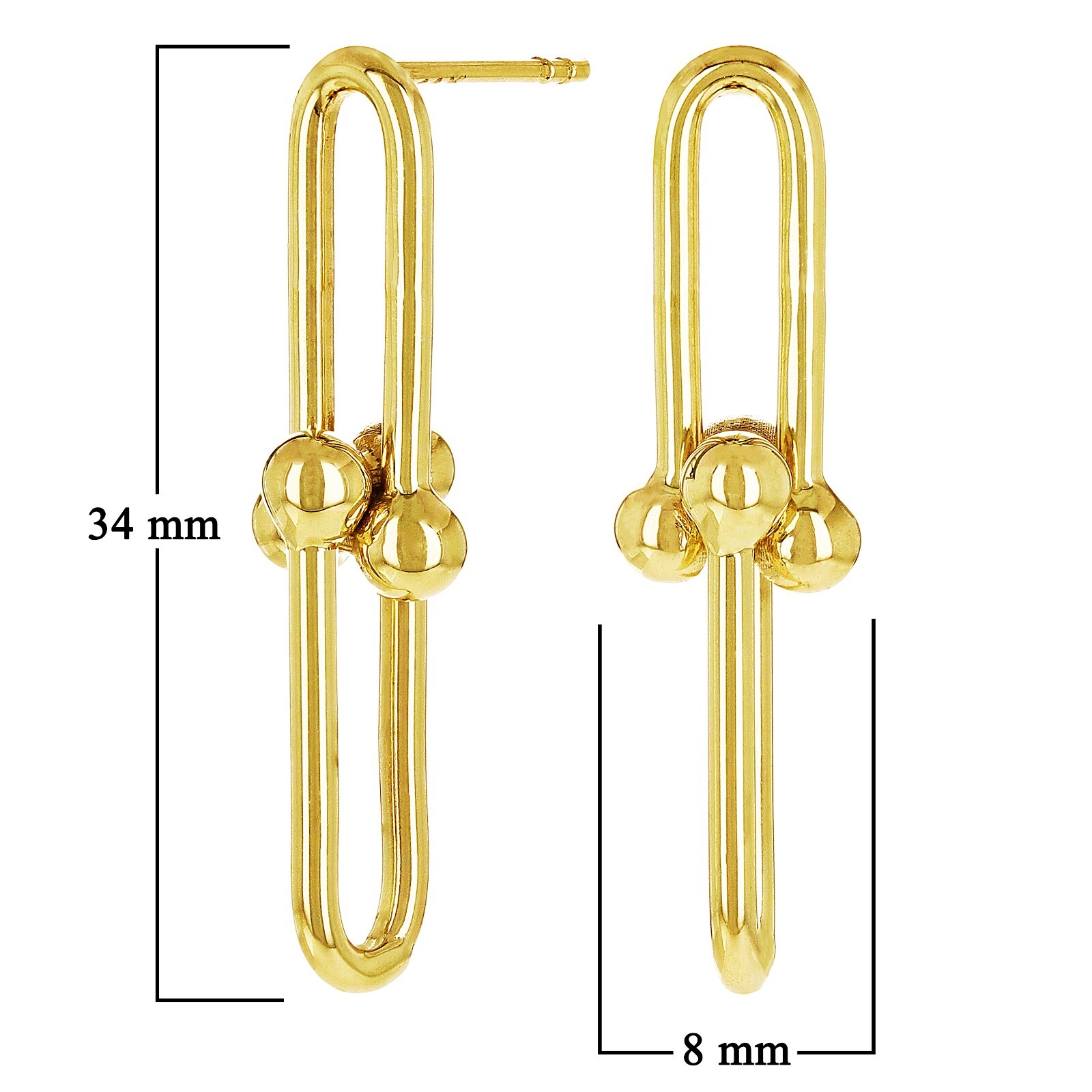 Italian 14k Yellow Gold Semi Solid U Link Dangle Earrings 1.3″ 8mm 3.2 grams