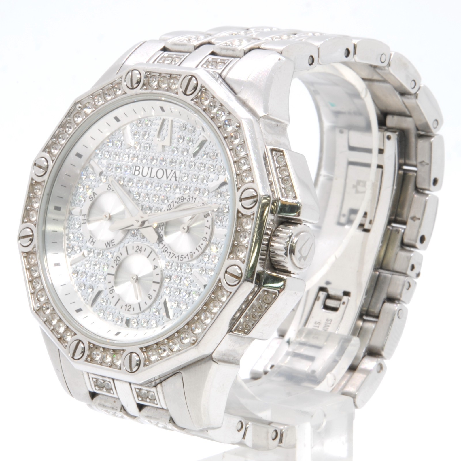 GENTS BULOVA OCTAVA CRYSTAL QUARTZ NEW BATTERY STAINLESS WRIST WATCH 96c134 6″