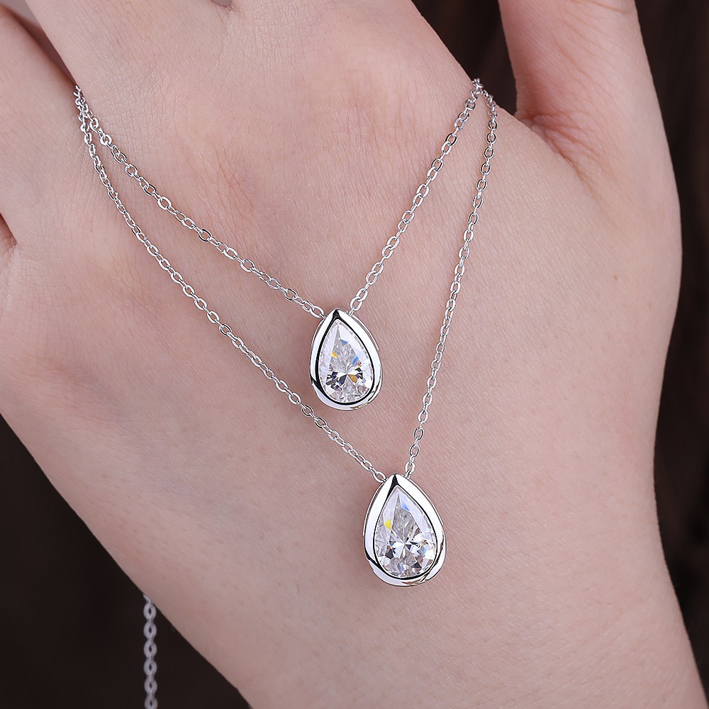 1-4CT Pear Cut Moissanite Solitaire Pendant Necklace 925 Sterling Silver Chain