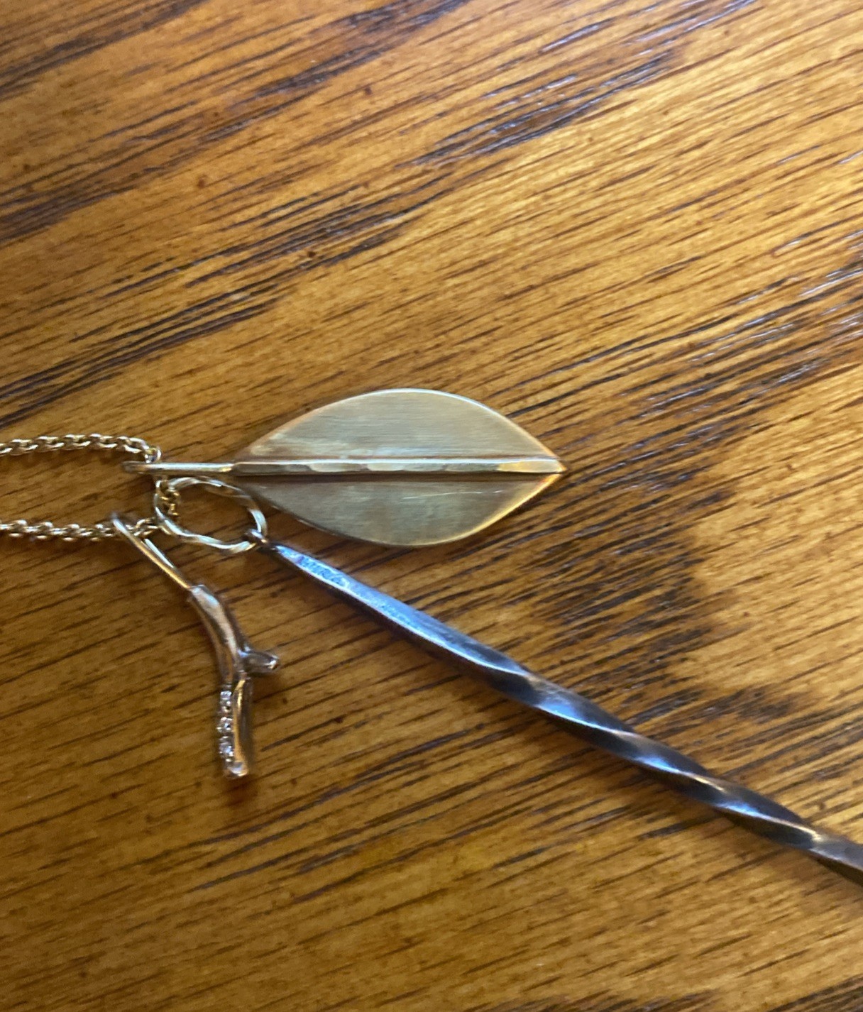 Sarah McGuire Studio Gold Long Necklace with Three Mixed Metal Pendants