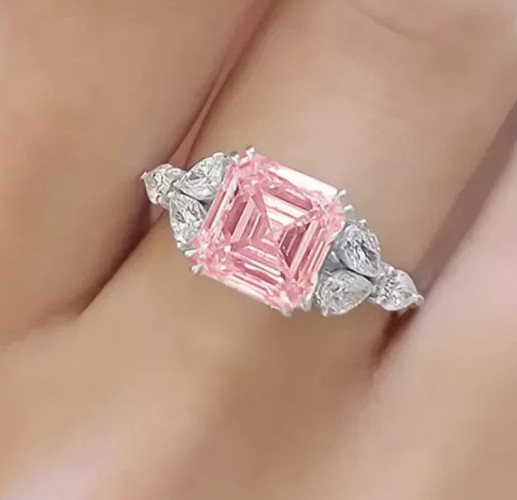 8.50 Ct Certified Asscher Cut Natural Pink Diamond Ring VVS1 White Gold Finish