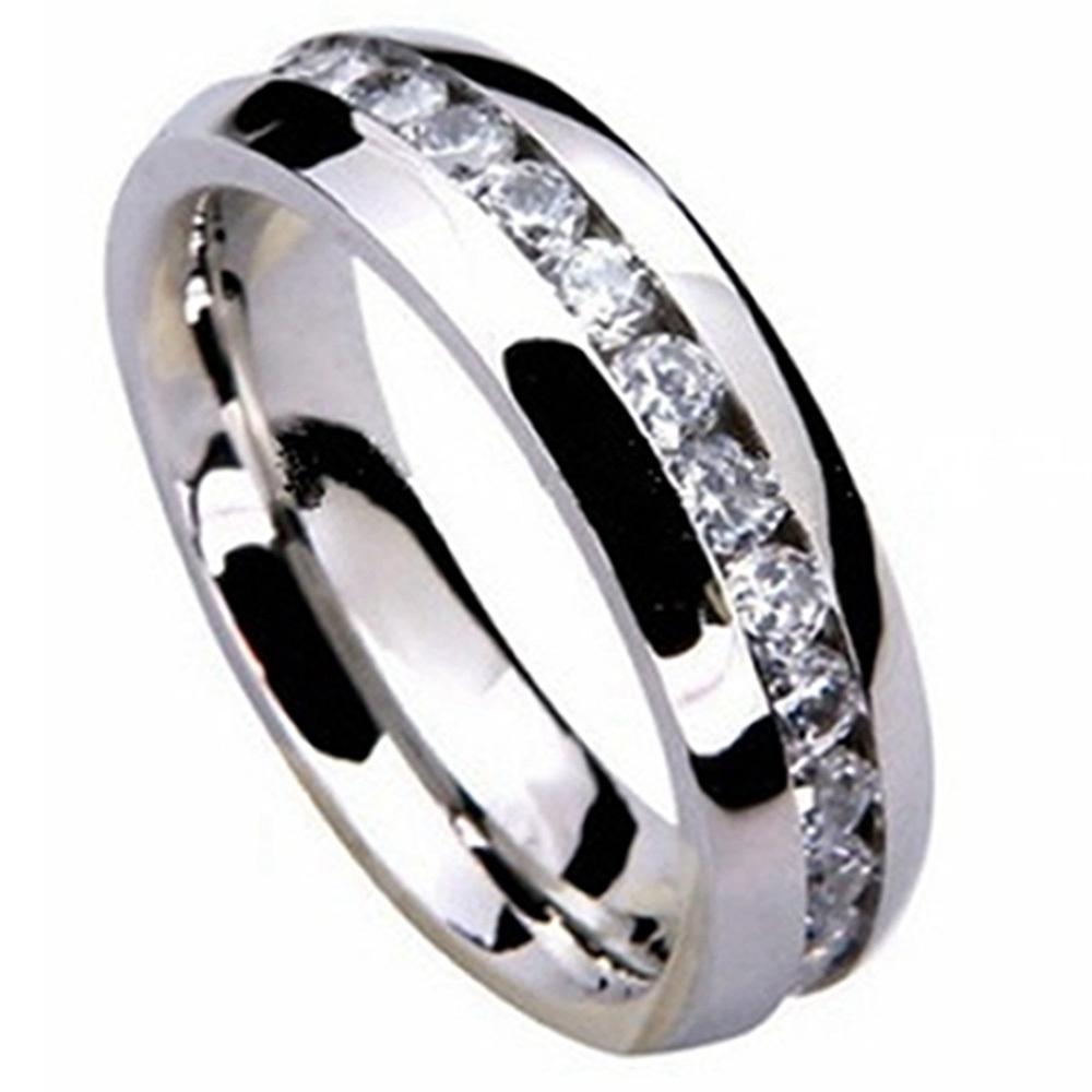 His Hers 3 Pcs Stainless Steel CZ Wedding Engagement Matching Ring Band Set