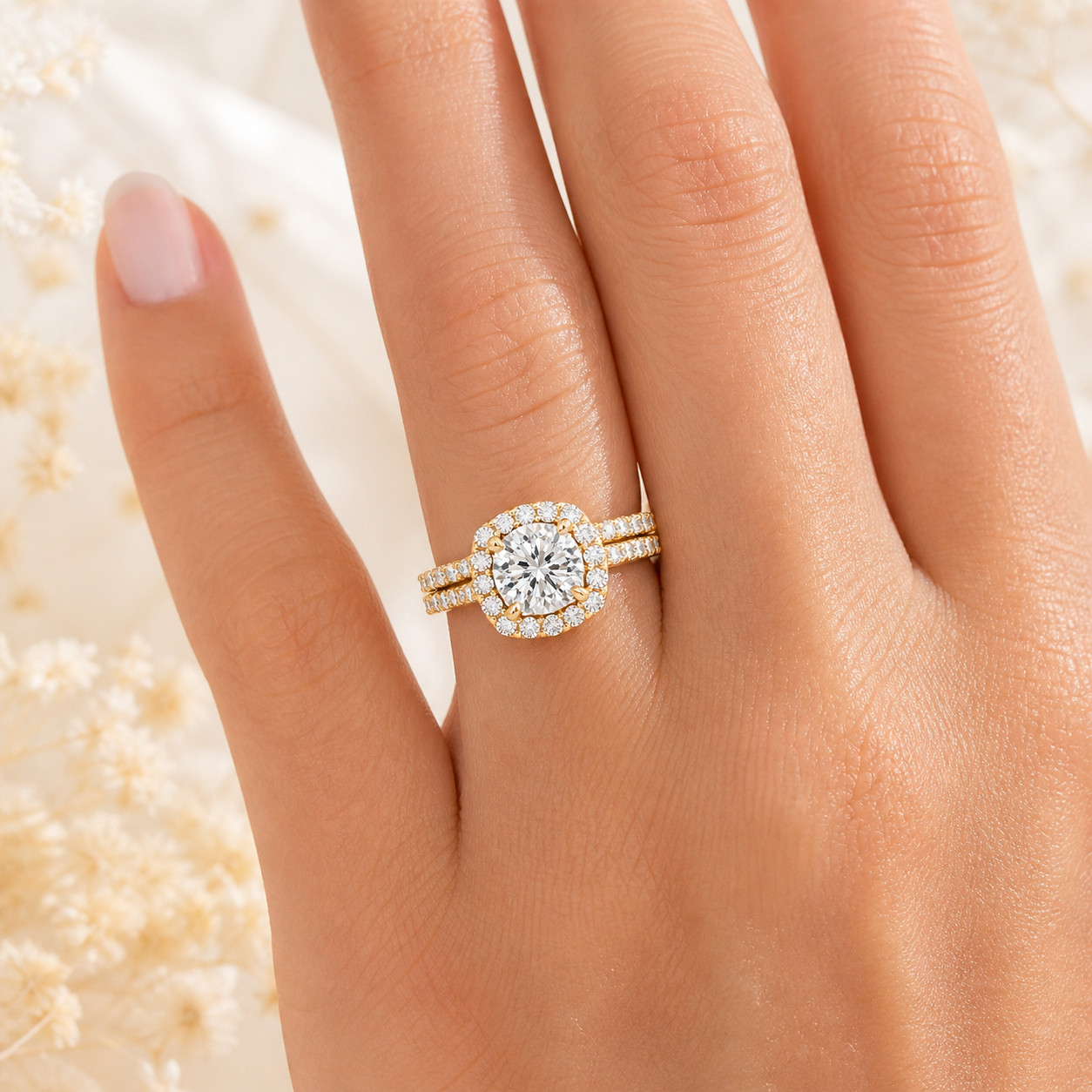 Natural Mined Diamond Halo Semi Mount Ring 14K Yellow Gold | 1.19ct G SI | 8mm R