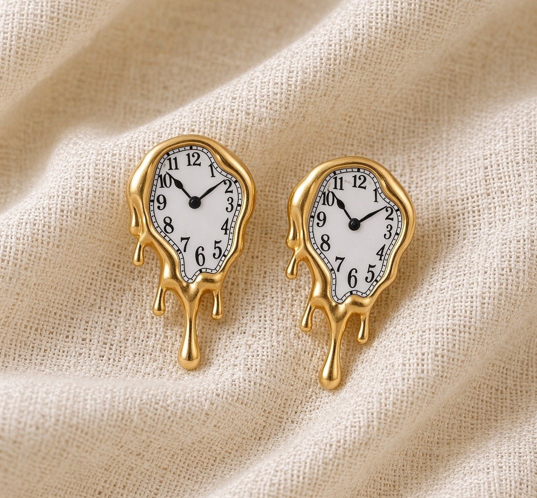 Museum Salvador Dali Melting Clock Earrings Gold Surreal Antique Statement Art