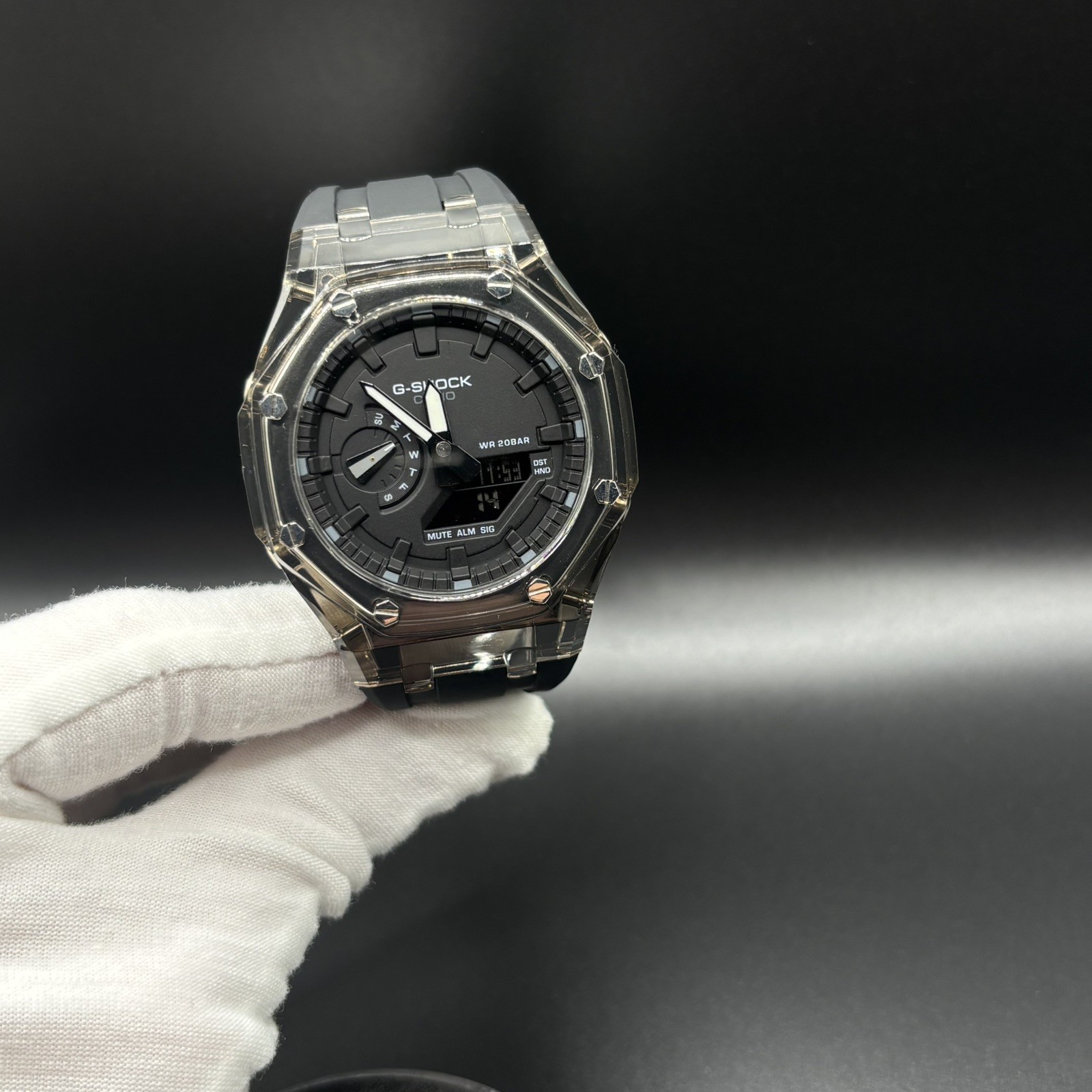 Casio G shock GA2100-A1A CasiOak Clear Case Steel Screws Black on Black FREESHIP