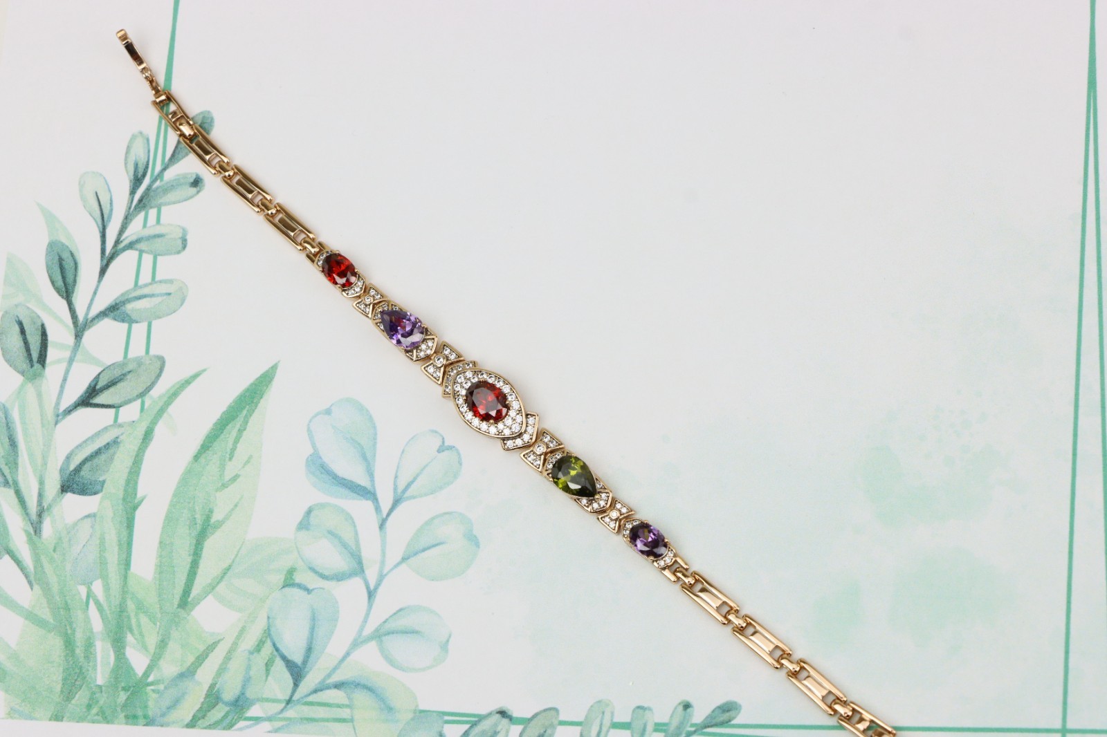 Rose Gold Bracelet with Multicolor Stones & Diamond Halo Accents, XPBL0670