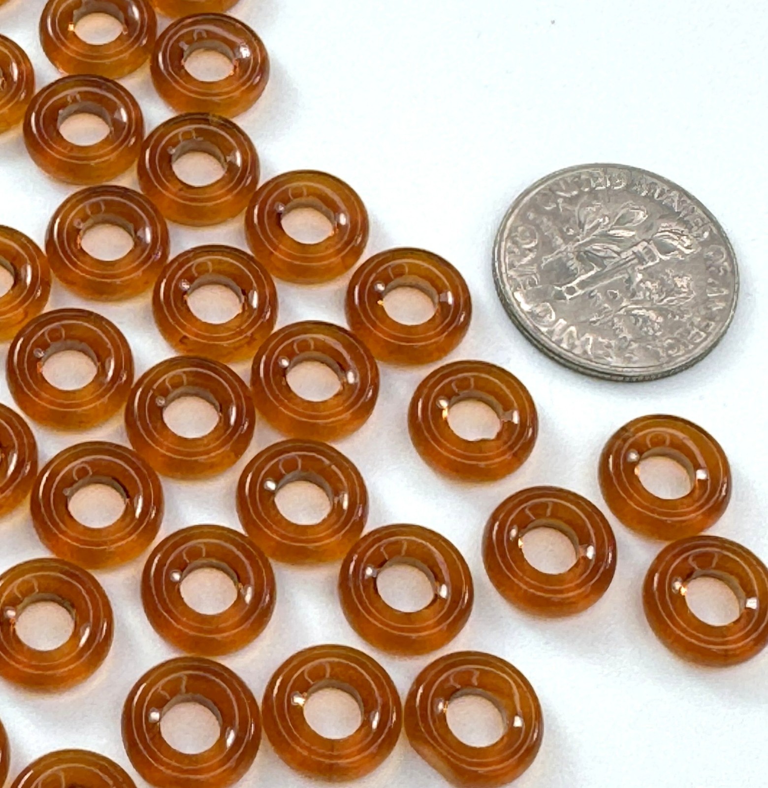 Large Hole Donut Bead Rings, Madeira Topaz/Gloss Finish, Czech 20 Pcs, w27
