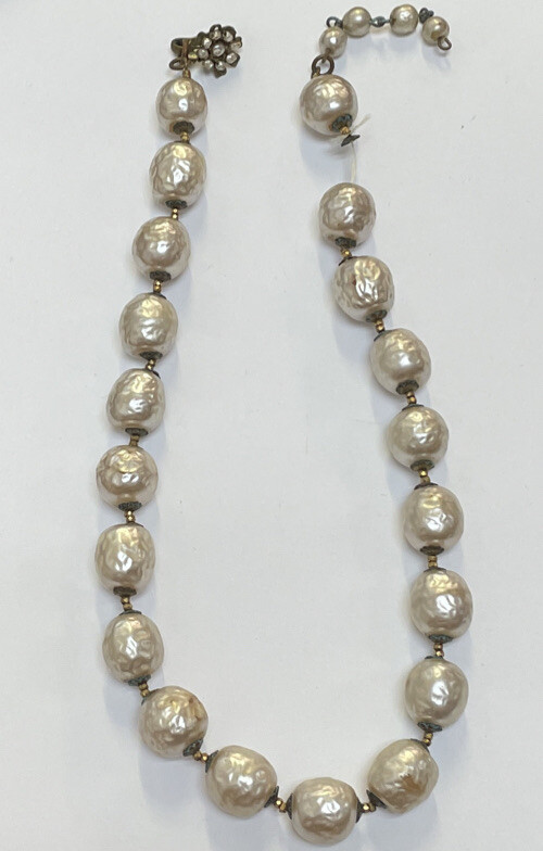 SIGNED MIRIAM HASKELL DAUX BAROQUE PEARL NECKLACE FLOWER CLASP ~ SEE DETAILS!