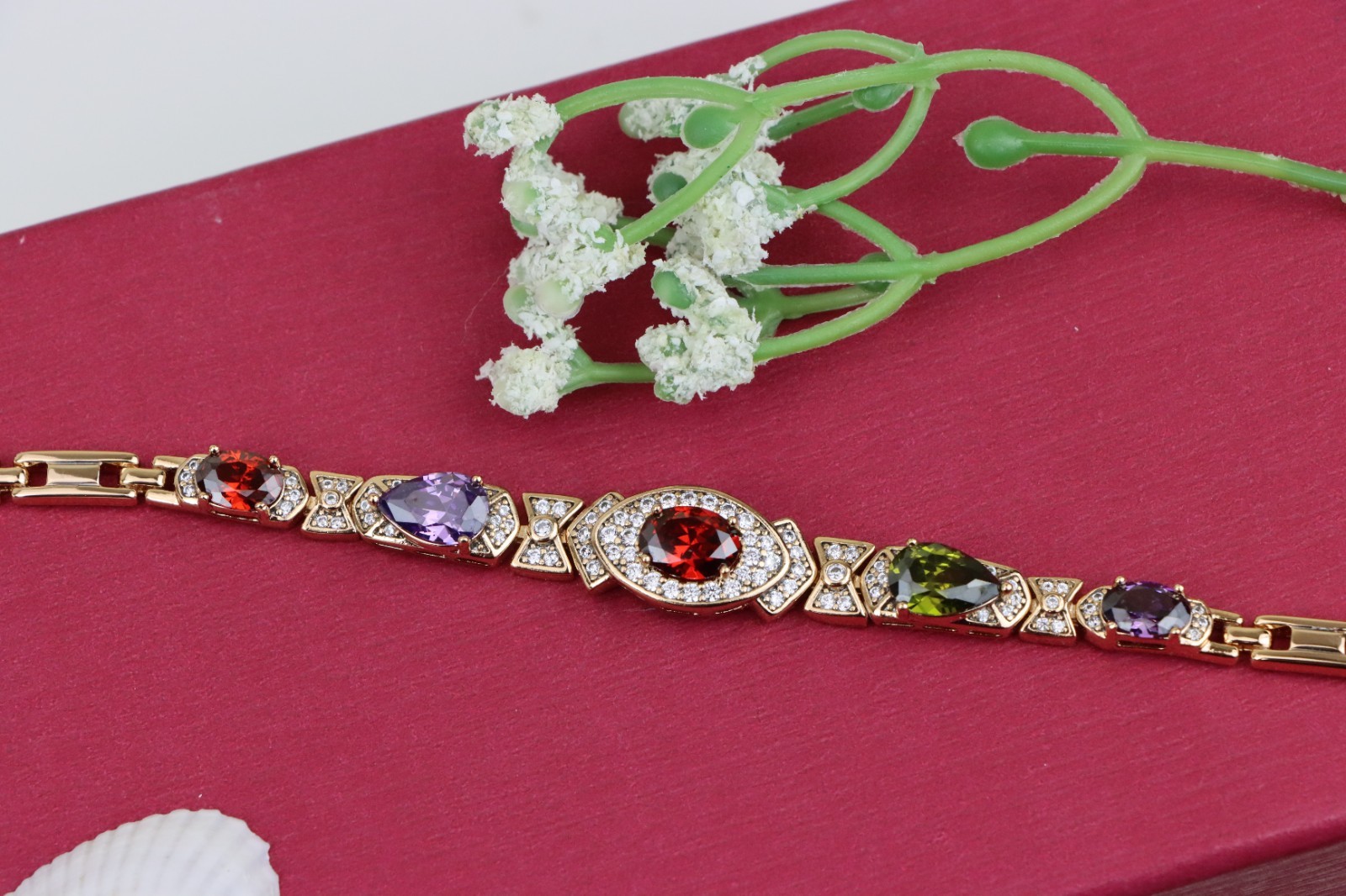 Rose Gold Bracelet with Multicolor Stones & Diamond Halo Accents, XPBL0670