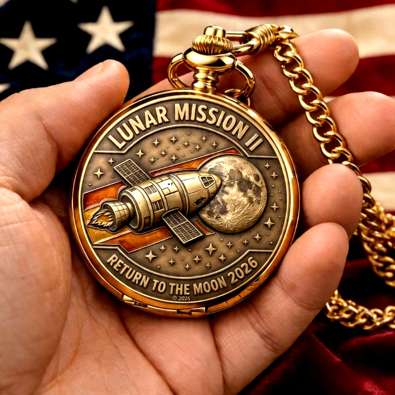 Retro Space-Themed Pocket Watch Collector’s Gift Astronomy Enthusiasts American