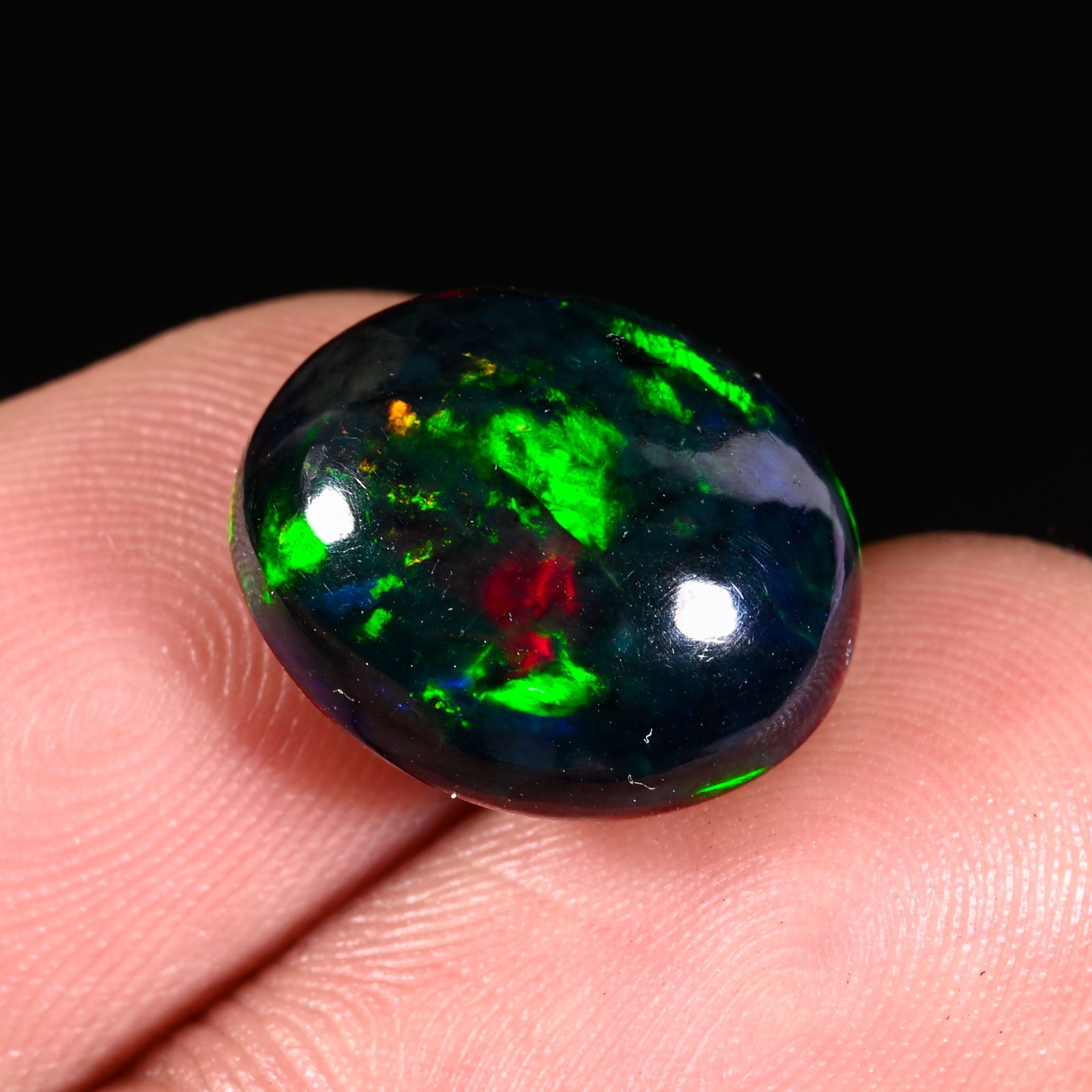 6.65 Ct Natural Ethiopian Multi Fire Black Opal Cabochon Loose Gemstone 15×13 MM