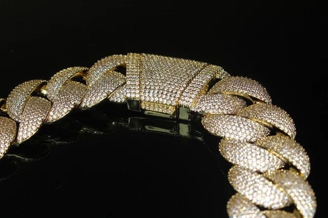 14k Yellow Gold Plated 4mm 3Ct Round Cut Simulated Diamond Men’s Cuban Bracelet