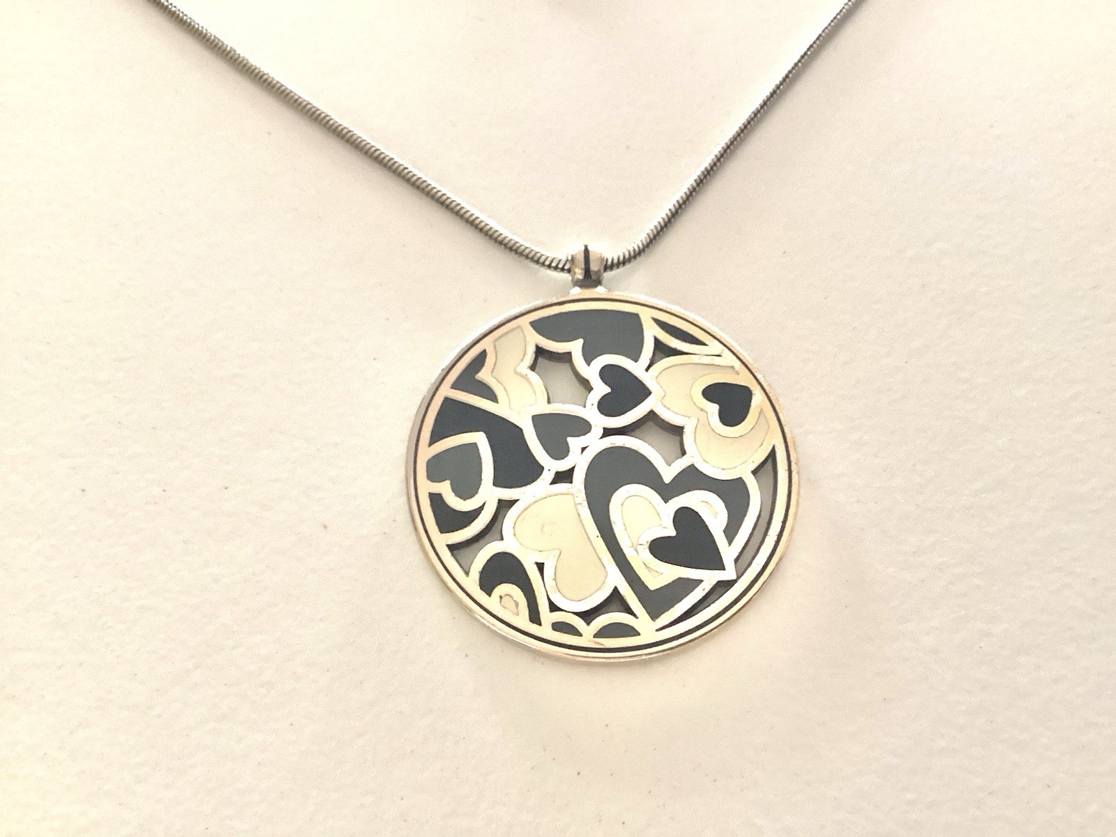 Brighton Tempest Heart Necklace Blue Black Cream Enamel Silver