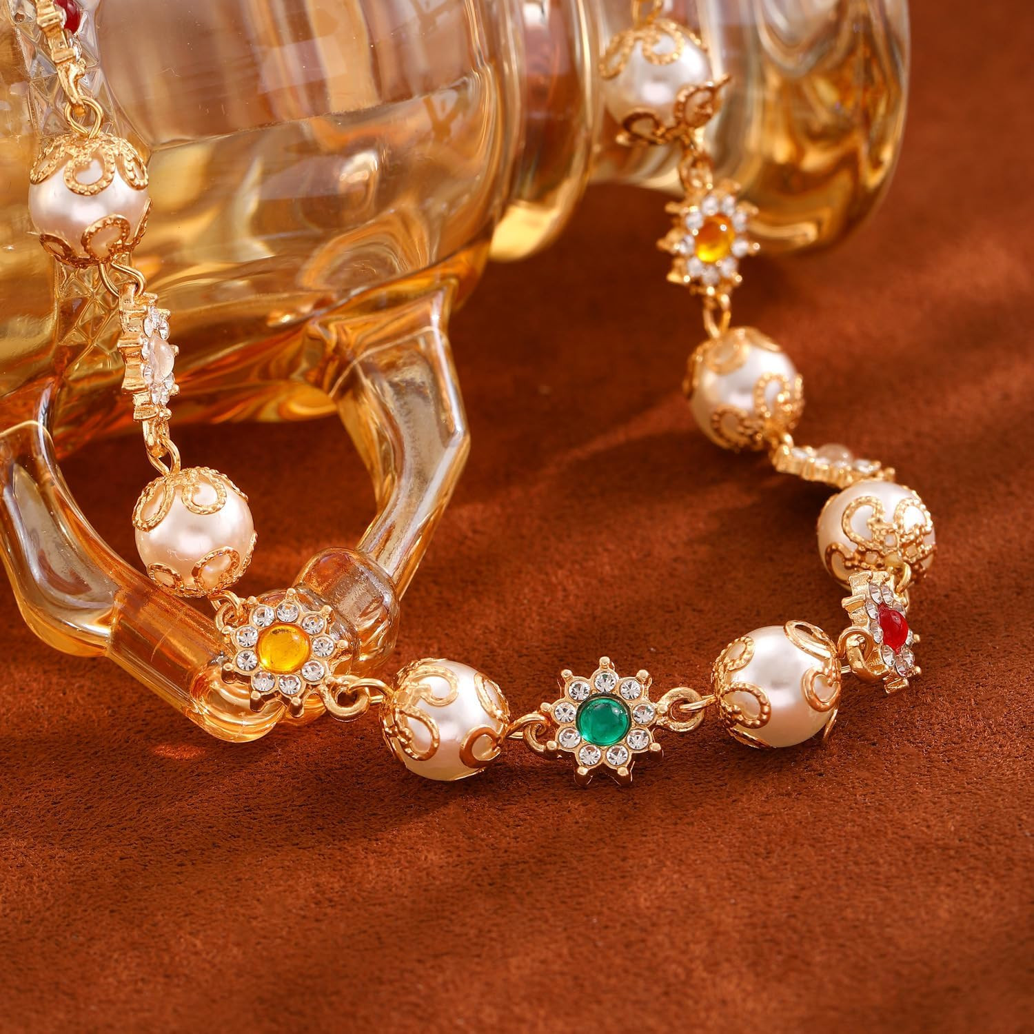 Dainty Pearl Necklace for Women Luxury White Pearl Choker Necklaces Colorful Gem