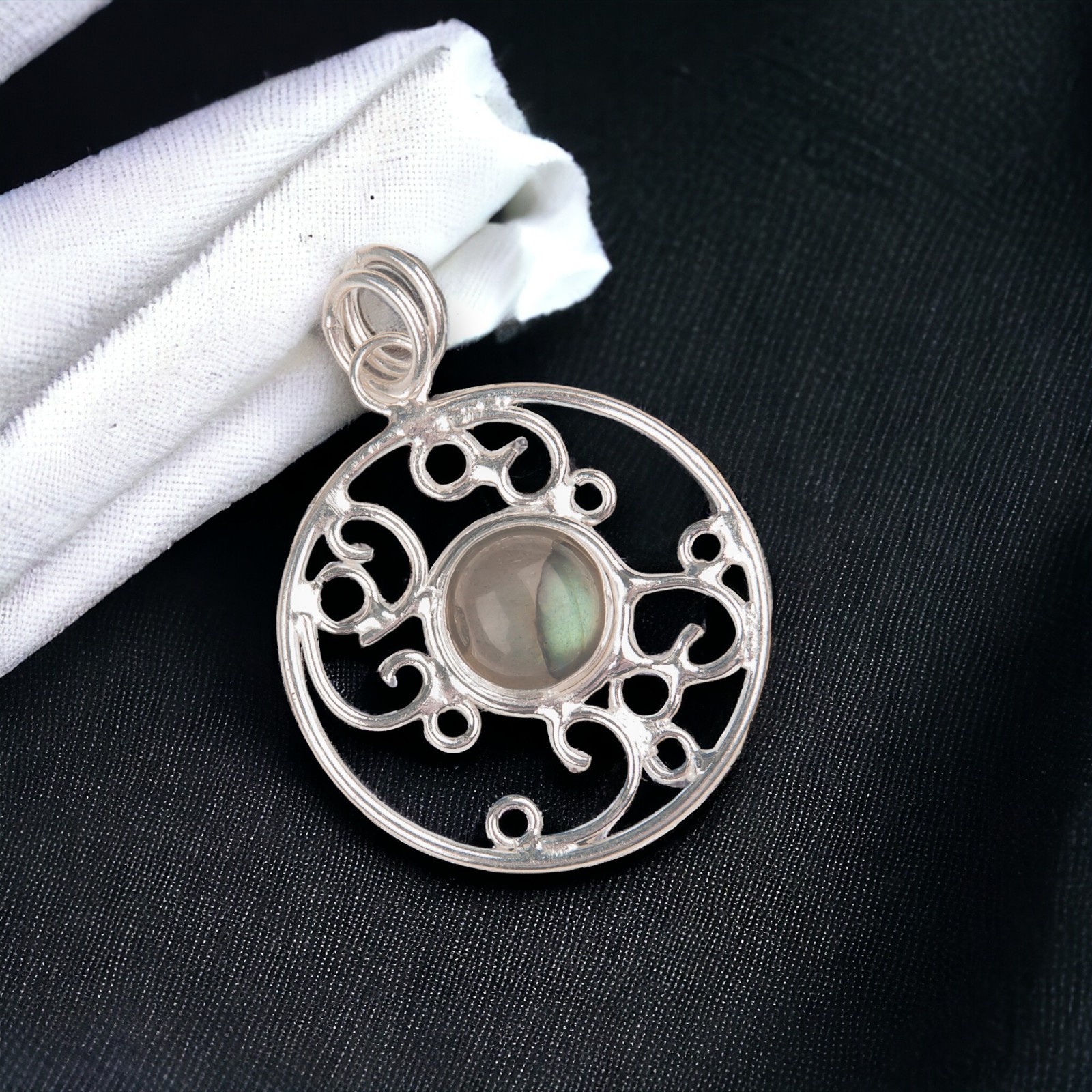 925 Silver Labradorite Gemstone Jewelry Handmade Everyday Pendant 1.45″ For Her