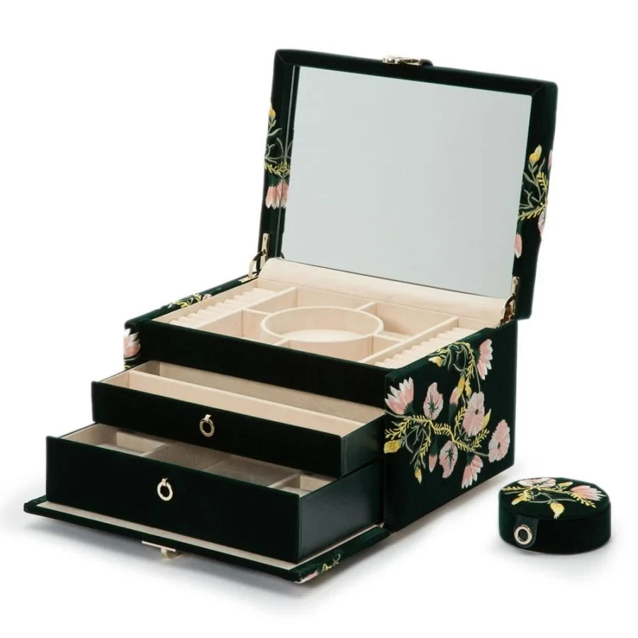 Zoe Medium Jewelry Box- Forest Green