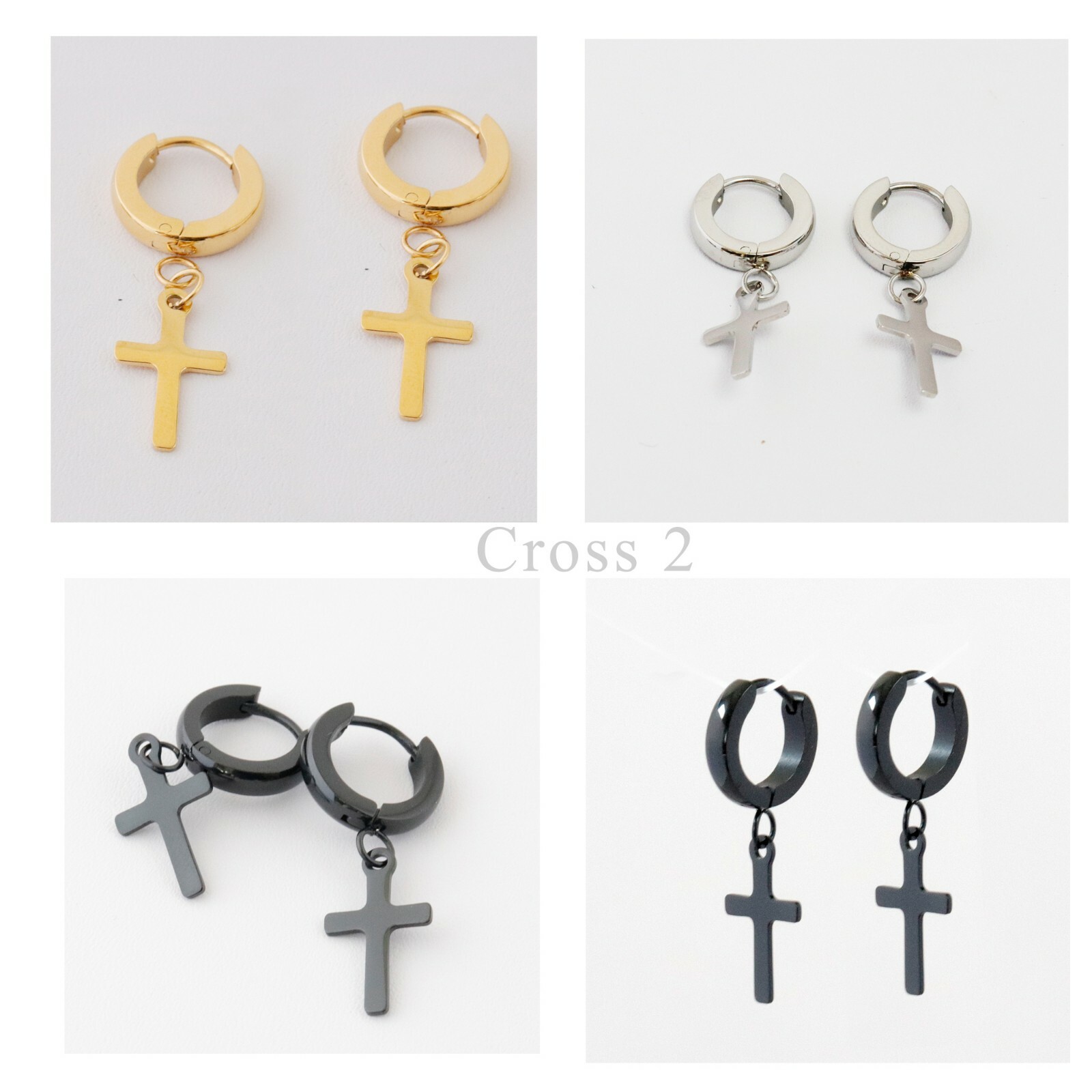 Men Cross Earrings,Cross Hoop Earrings,Cross Earrings, Hoop with Cross