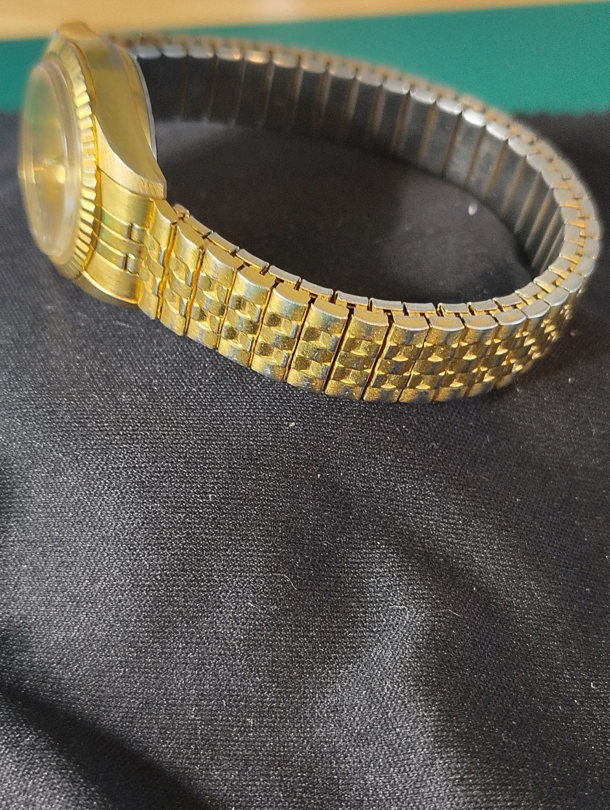 Valentino Quartz 34-35mm Gold Tone Sunburst Dial Date Stretch Bracelet Watch