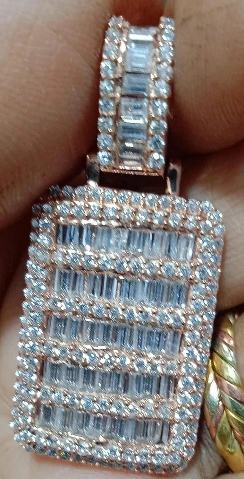 CHRISTMAS GIFT MENS Baguette Lab Created Diamond Custom Made Pendant 925 Silver