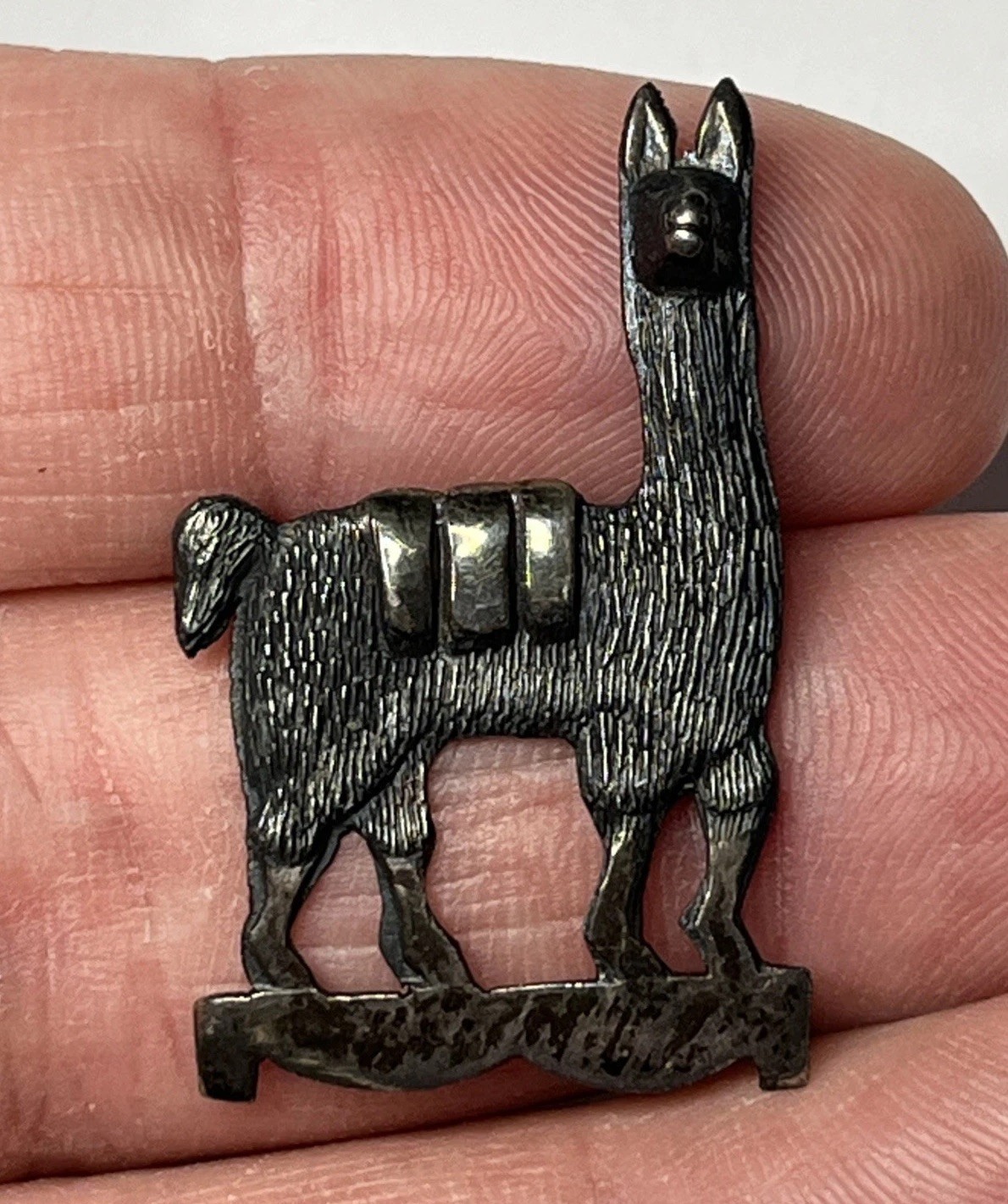 Vintage LLama Brooch Dellapina Signed 925 Peru Sterling Silver Pin , Some Patina