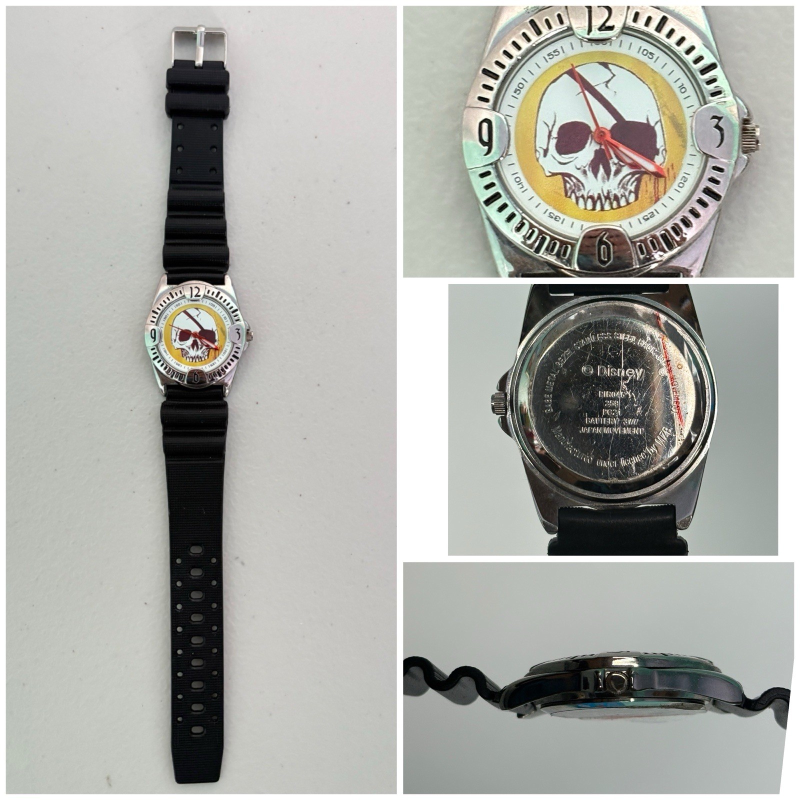 Pirates Of The Caribbean Analog Skull Wrist Watch Black Band Disney Authentic