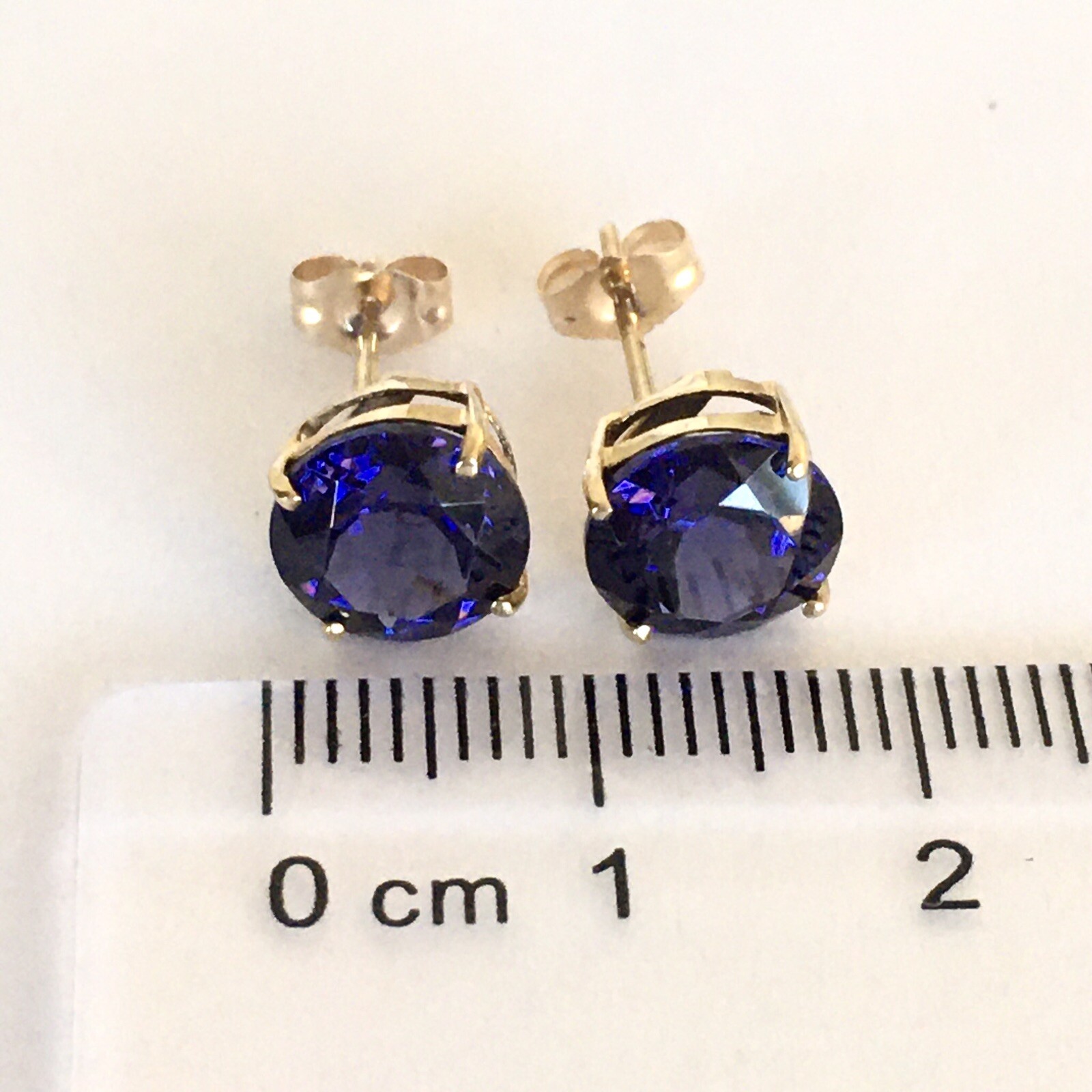 P2160 New 14k Solid yellow Gold Iolite Topaz Earrings Studs Round Gemstone 8*8mm