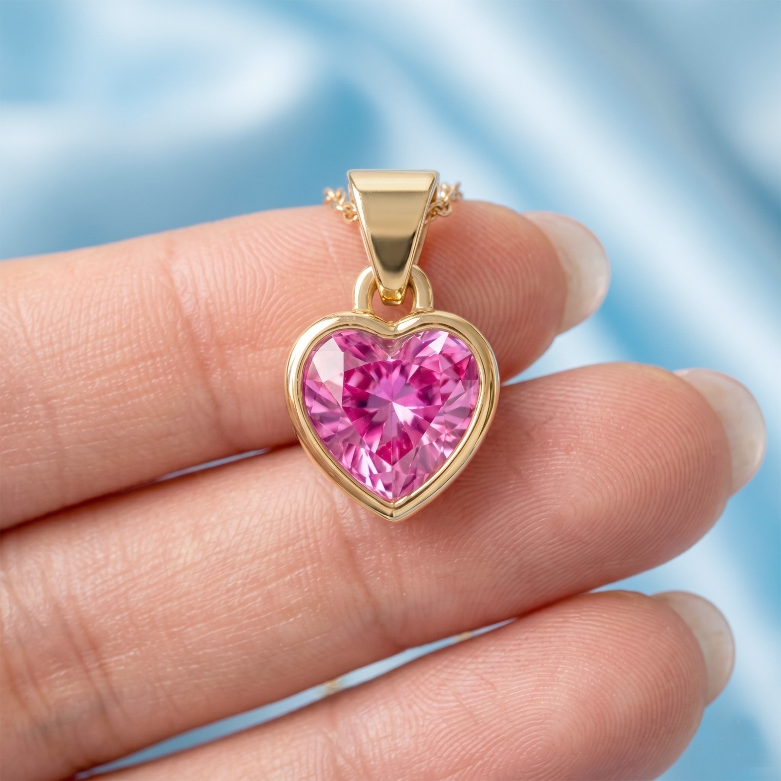 9k Solid Gold 3mm Pink Sapphire Heart Charm Pendant September Birthstone Jewelry