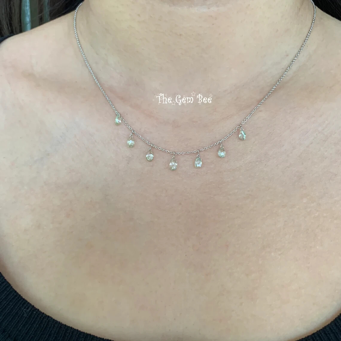 3.17CT Fancy Green Diamond Briolette Bead 18k White Gold Adjustable Necklace 18″