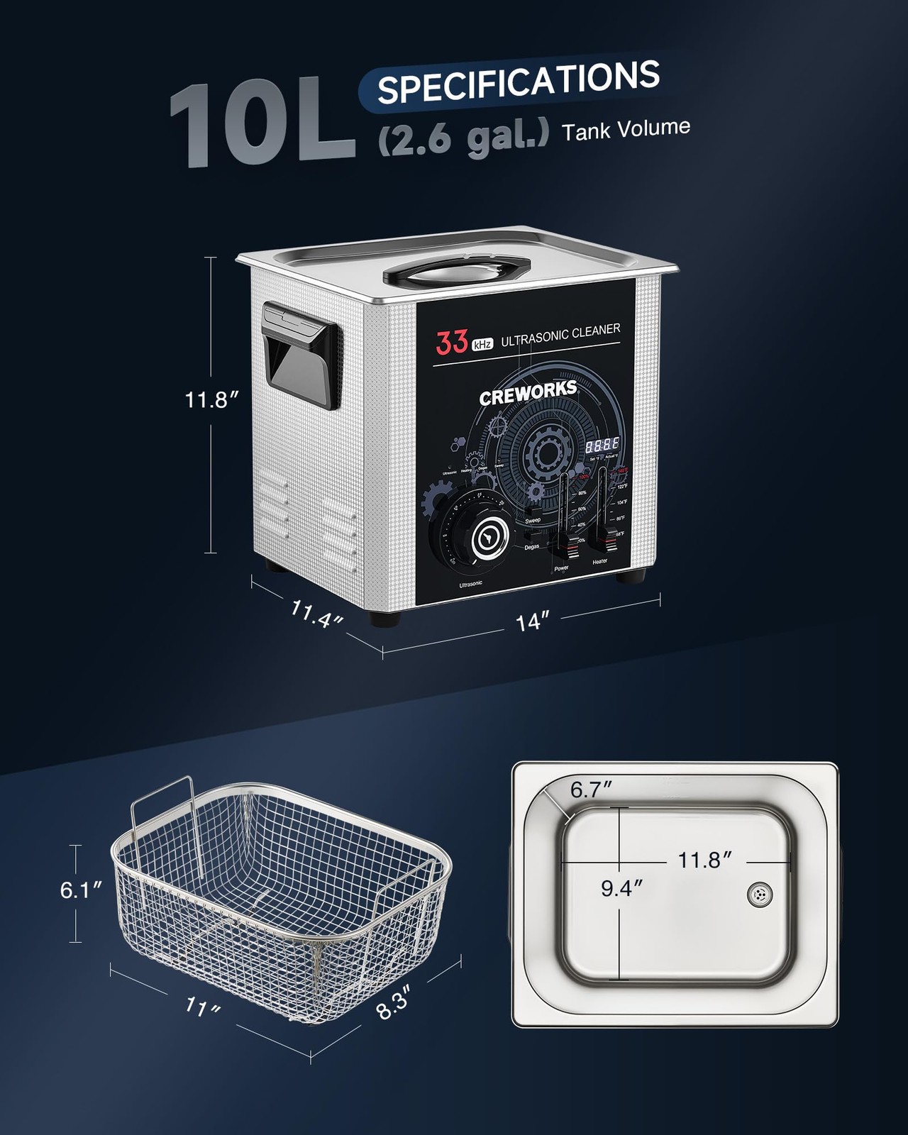 10L Ultrasonic Cleaner with Sweep Function, 33kHz 240W Industrial-Grade Ultra…