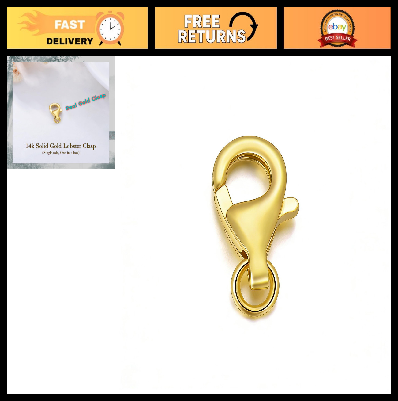14K Gold Necklace Extender Clasp, Double Lobster Connector for DIY Jewelry Makin