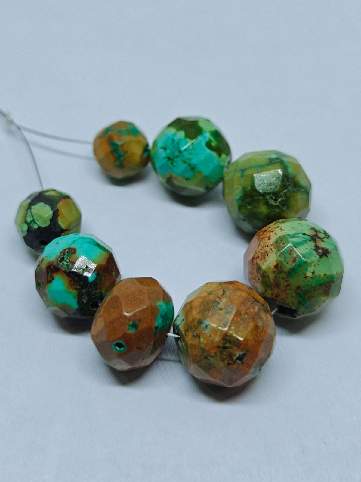 Natural Hubie Turquoise Faceted Round Beads, Loose Gemstone Jewelry Beads 65 Cts
