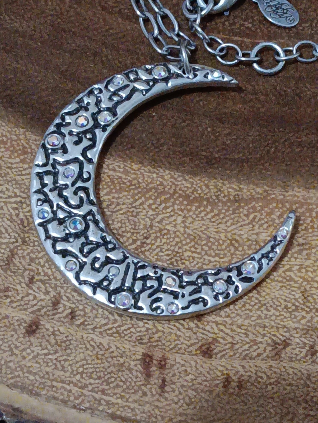 NEW KIRKS FOLLY SILVERTONE CRESCENT MOON CHARM NECKLACE SWAROVSKI CRYSTALS
