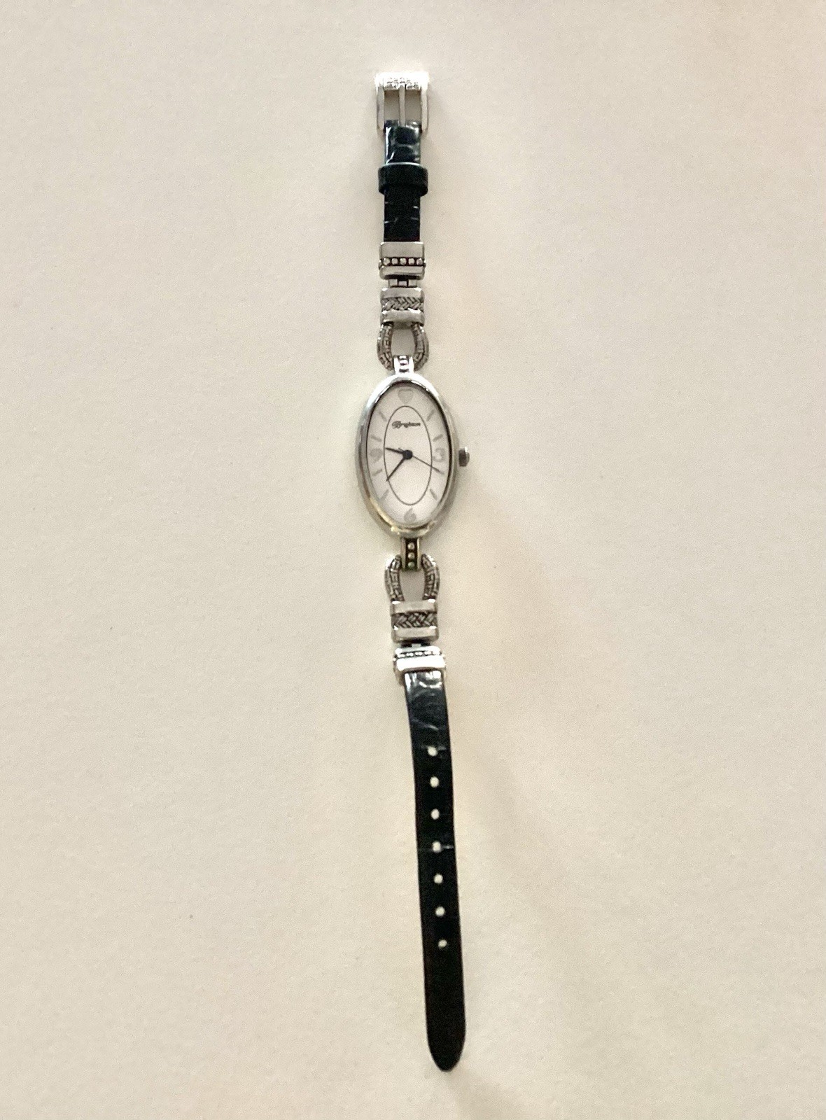 Brighton Bangkok Watch Black Leather Silver Needs Battery