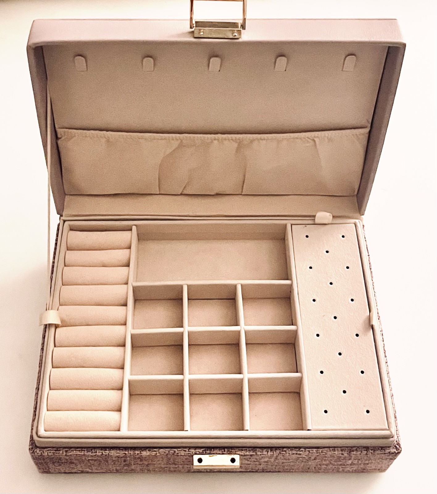 Jewelry Box – 1950’s Style Lavender Faux Leather & Fabric Keepsake 10”x7.5”