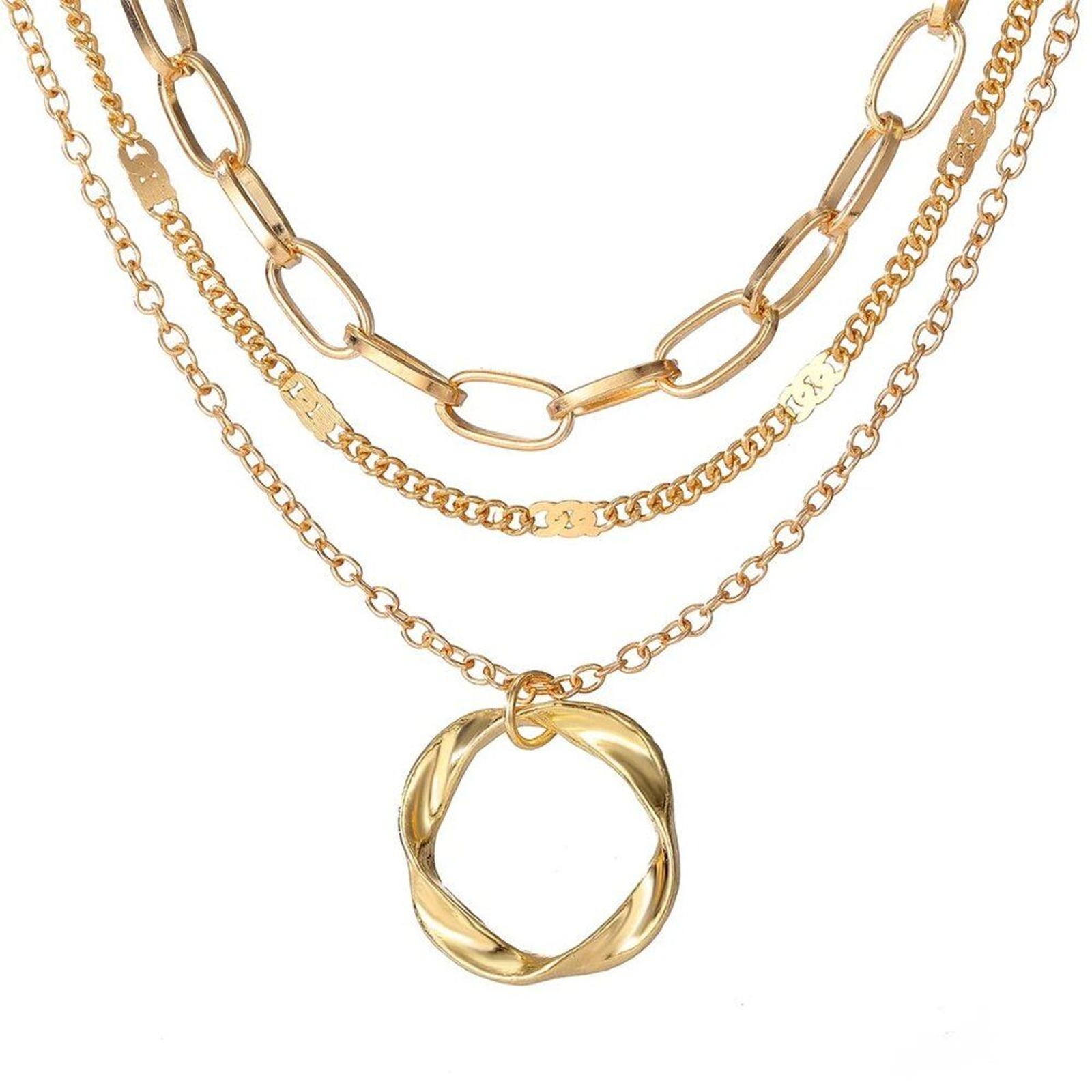Halo Layered Chain Pendant Necklace Gold Fashion Jewelry