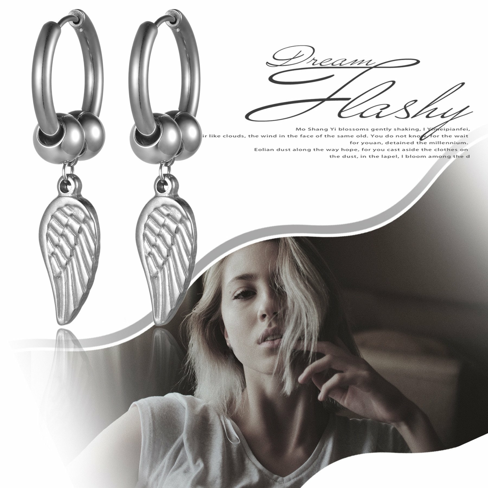Unisex Stainless Steel Feather Drop Dangle Hoop Huggie Stud Earrings Mens Womens