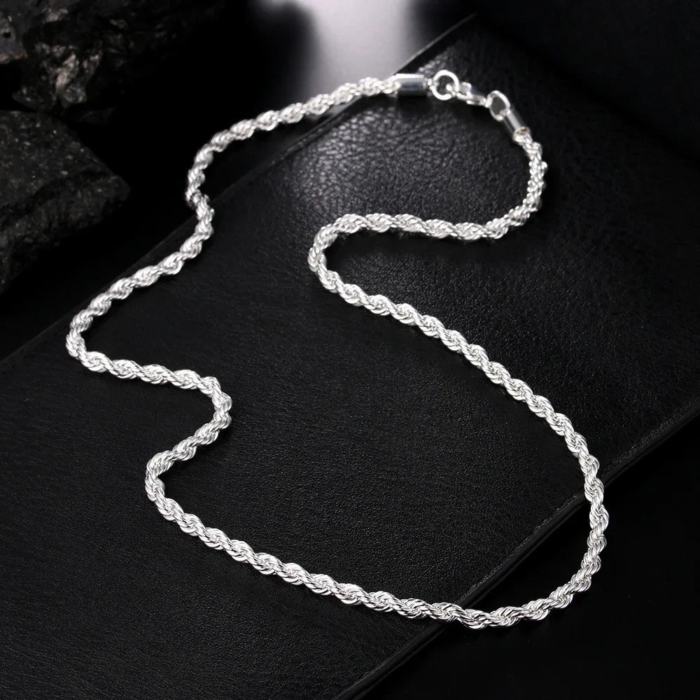 925 Sterling Silver Italian Rope Chain Mens Necklace 4mm Diamond Cut