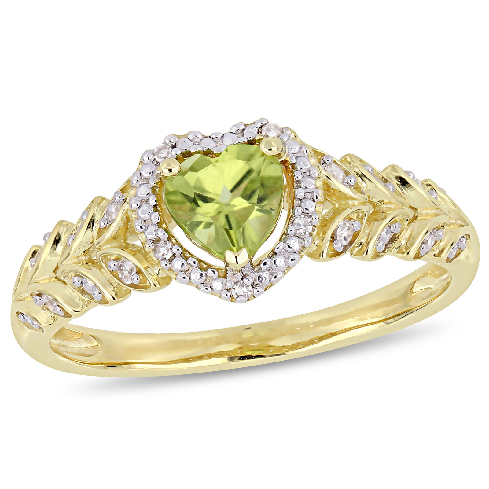 Amour 10k Yellow Gold Peridot and Diamond Heart Halo Ring