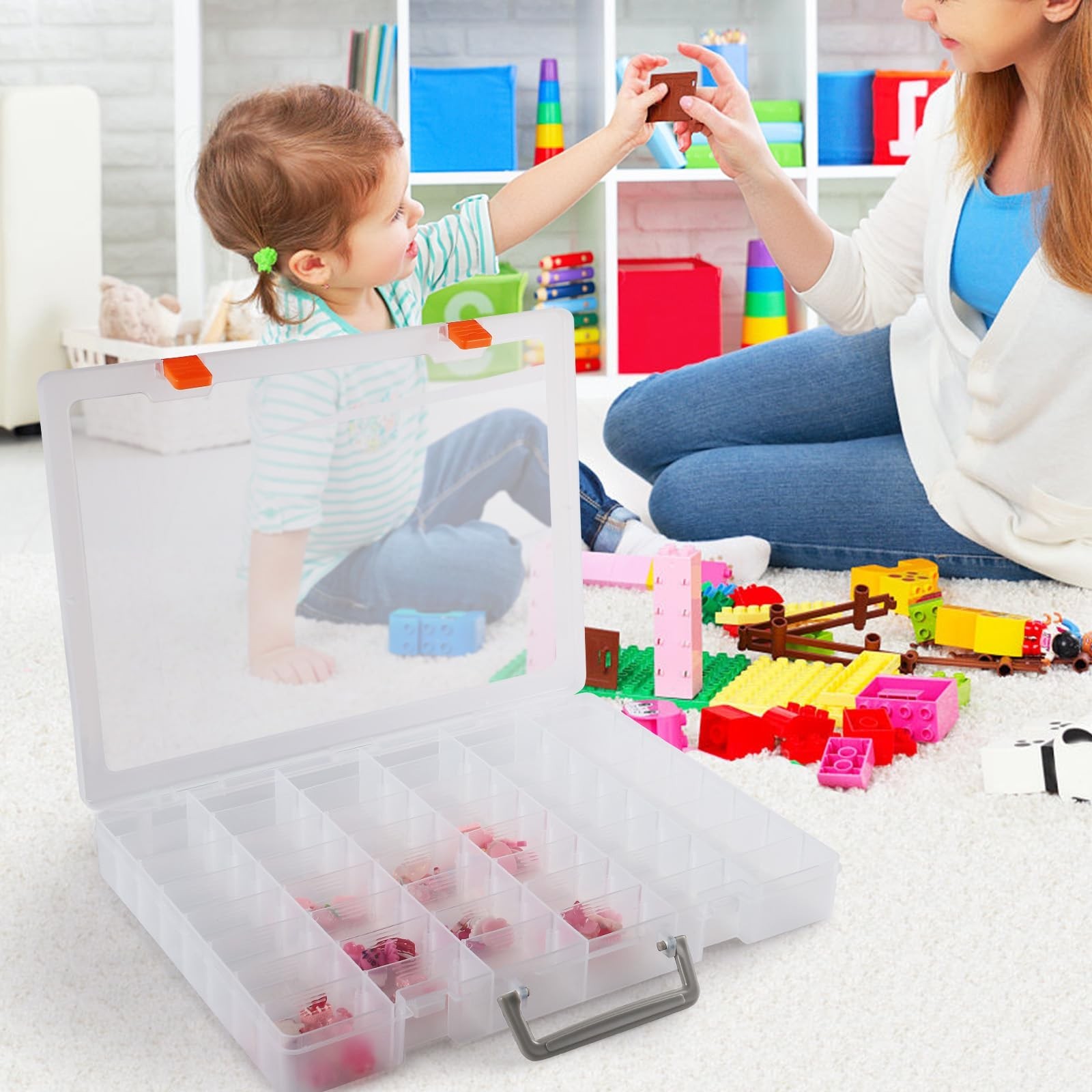 2 Packs Large 48 Grids Clear Plastic Organizer Boxes with Dividers | Adjustab…