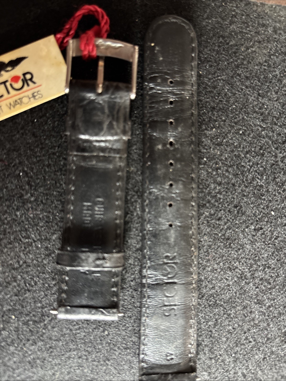 Sector Black Leather Replacement Watch Band 19 MM -Made In Italy