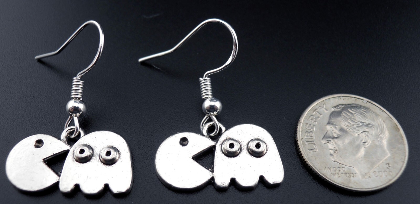 Pac-Man Earrings Sterling Silver Ear Wires Ghost Arcade Game 80’s PacMan Gamer