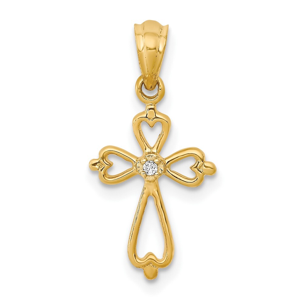 10k Yellow Gold 0.01Ct Diamond Accented Cross Pendant for Women 0.43g