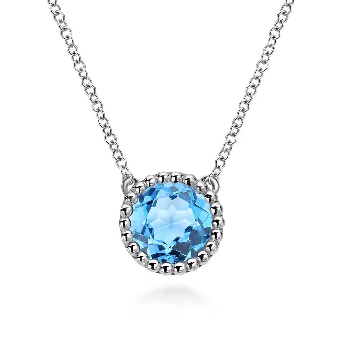 Gabriel & Co Vintage 925 Sterling Silver Swiss Blue Topaz Pendant Necklace