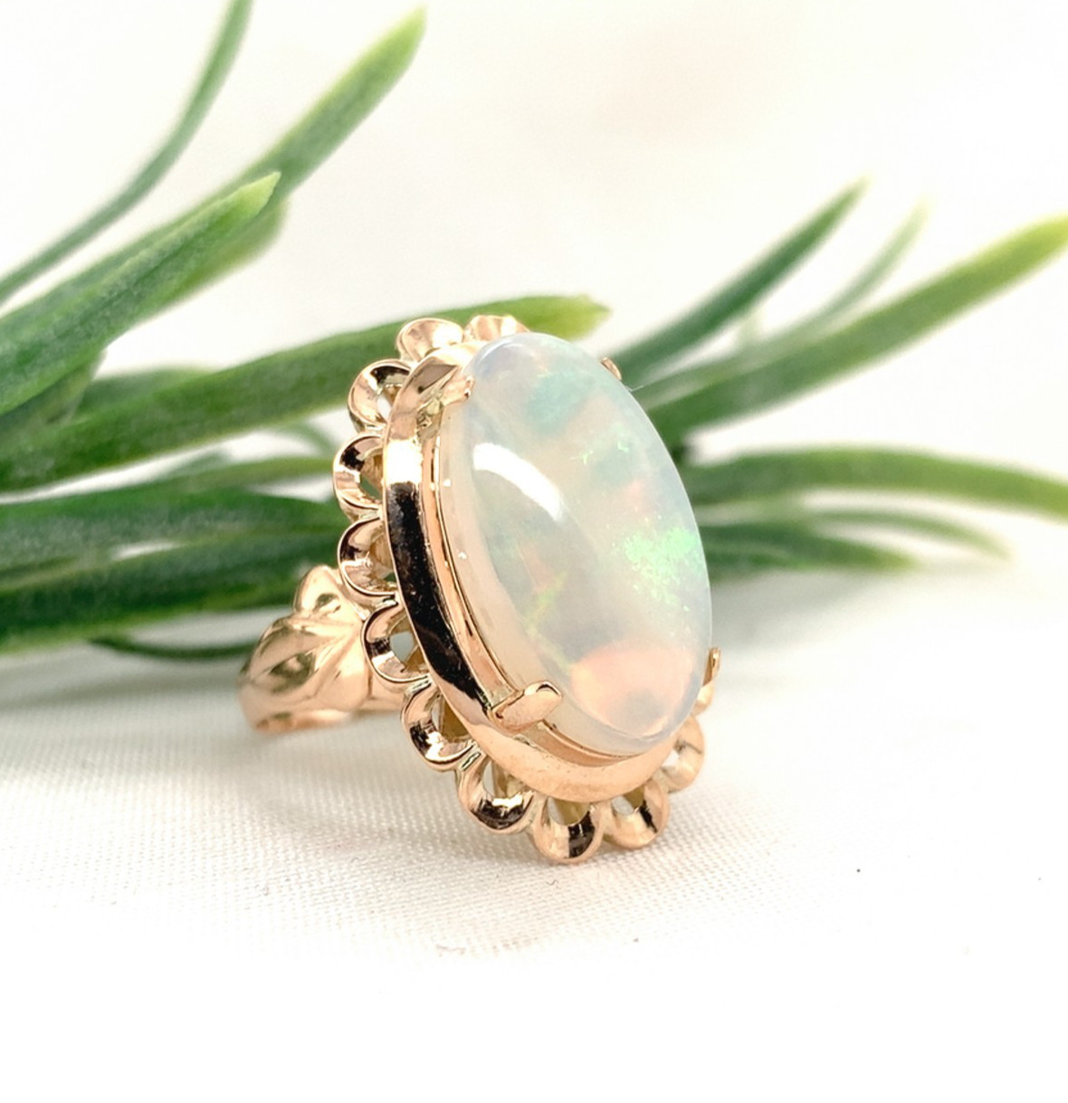12k Yellow Gold 4.82 Carat Genuine Natural Australian Opal Ring 5.75 (#J7490)