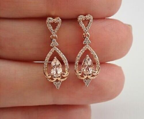 4Ct Pear Cut Morganite Halo Women’s Drop & Dangle Earrings 14K Rose Gold Finish